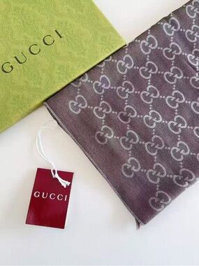 Gucci Brown and Light Gray GG Monogram Scarf